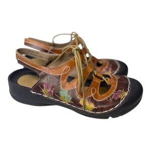 L’Artiste By Spring Step Women’s Vesta Leather Floral Slingback/Lace Sandals